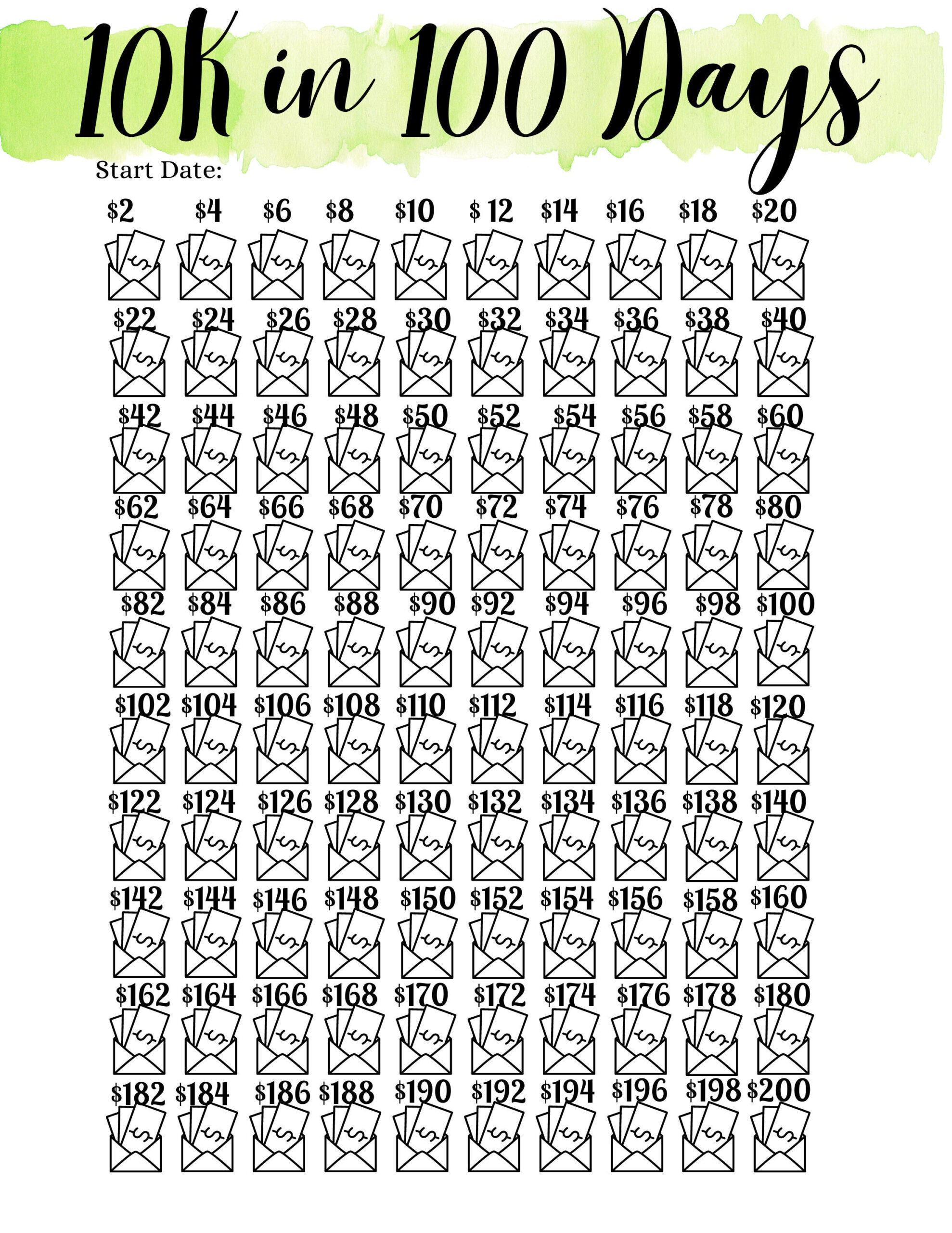 Saving Tracker: 10K In 100 Days Challenge - Etsy for 10K In 100 Days Challenge Printable