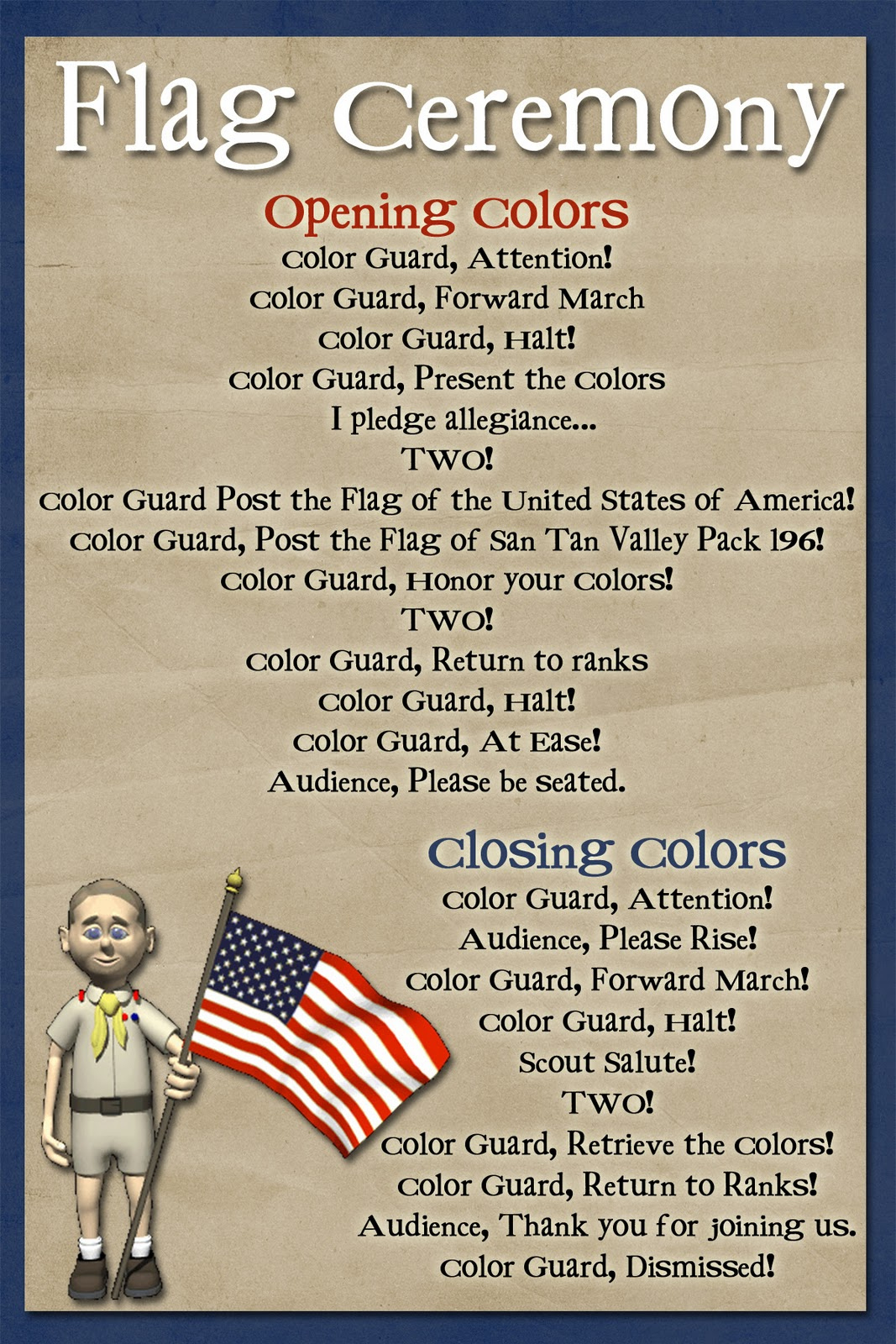 Scouts Flag Ceremony Handout | Designskassie with Cub Scout Flag Ceremony Printable