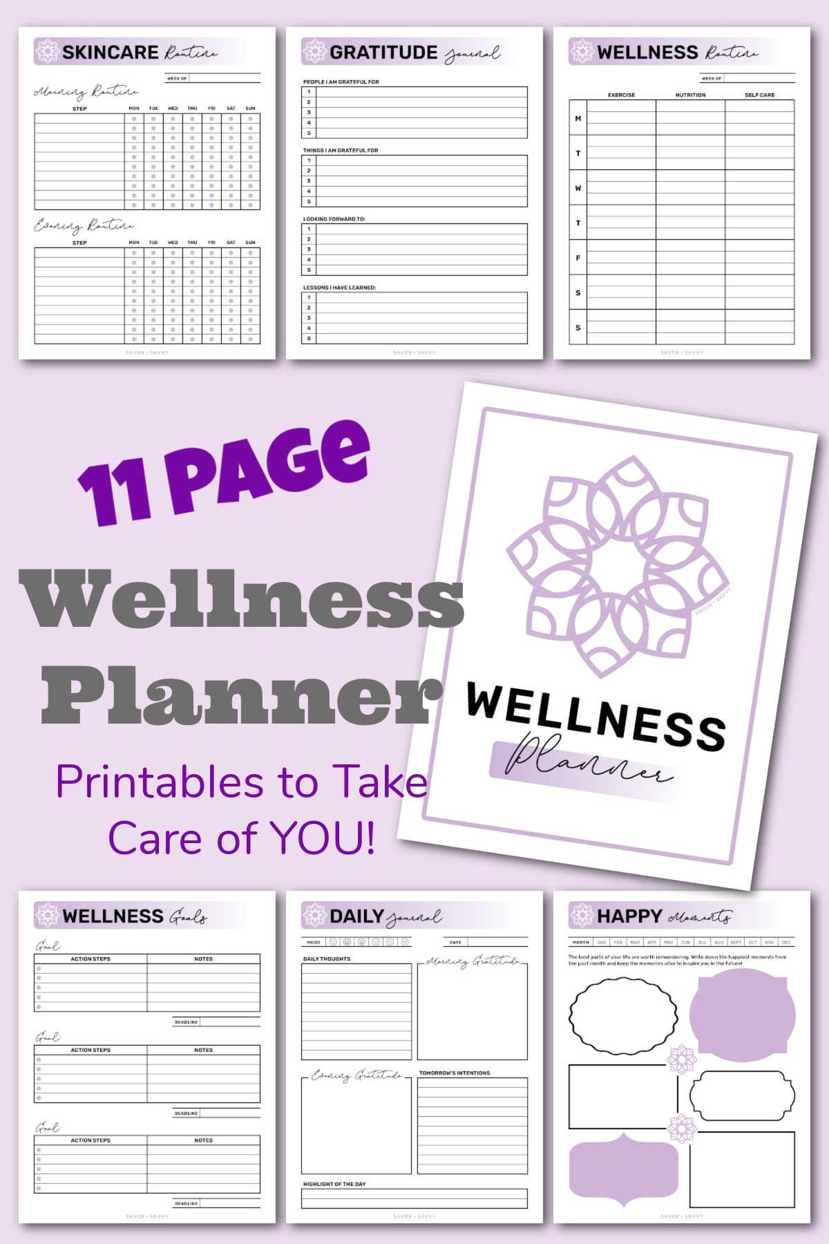 Self Care &amp;amp; Wellness Printable Journal 11 Pages - Savor + Savvy throughout Free Printable Self Care Journal
