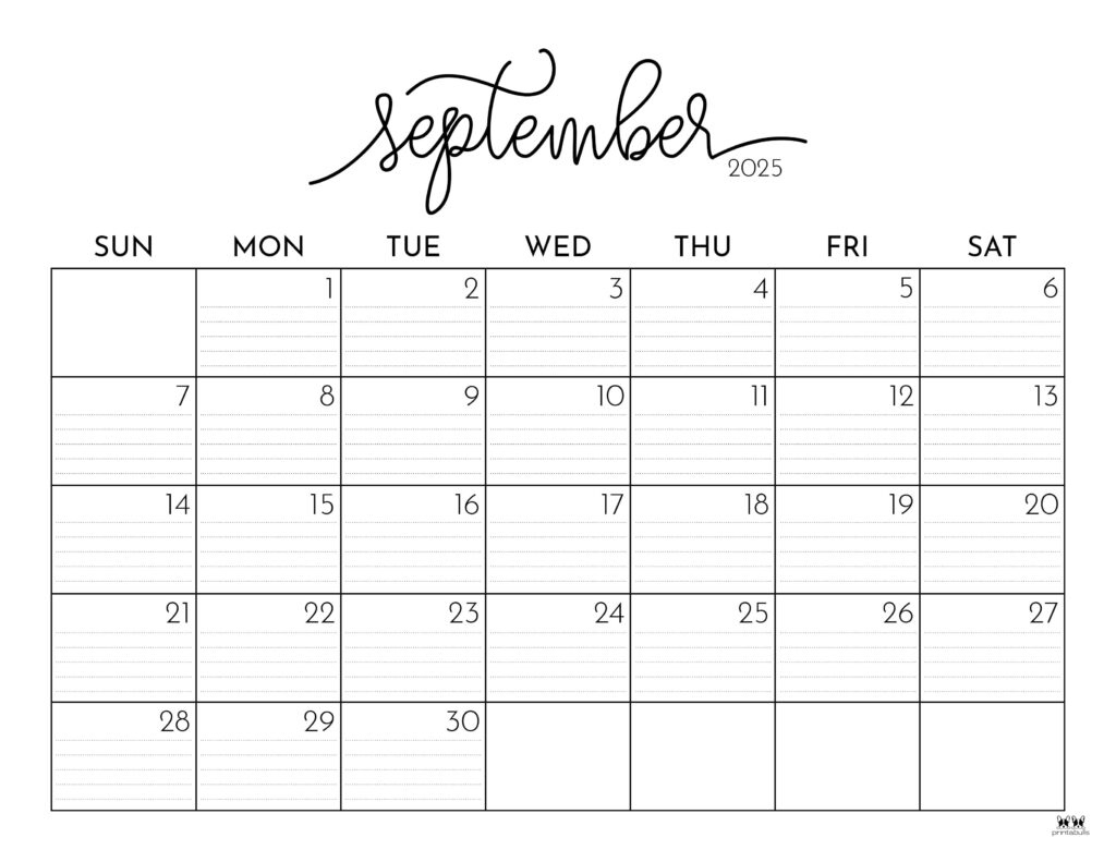 September 2025 Calendars - 107 Free Printables | Printabulls with regard to Free Printable September 2025 Calendar