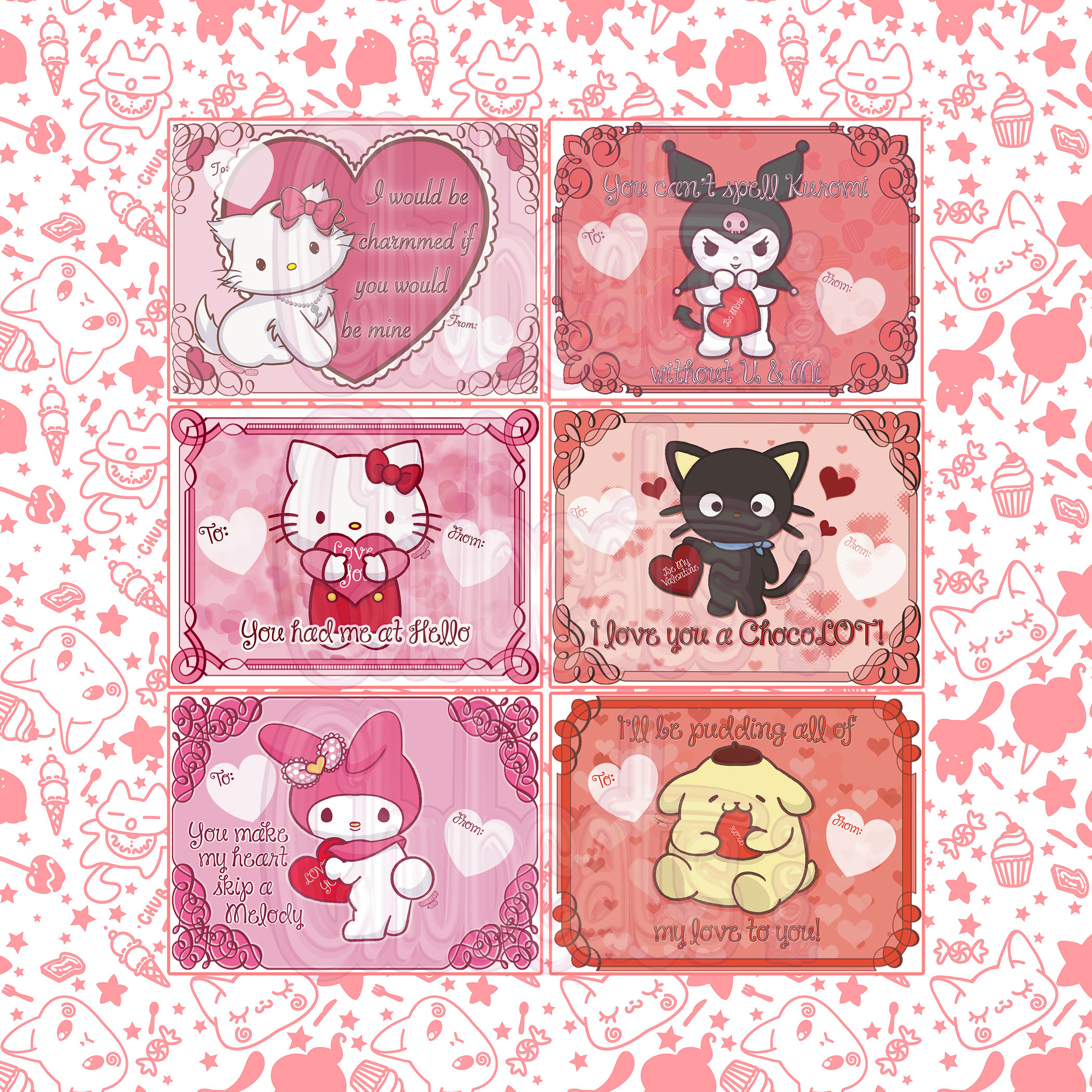 Set Of 6 4X3&amp;quot; Kitty Hello Valentine&amp;#039;S Day Valentines Card | Hearts in Free Printable Hello Kitty Valentines Day Cards