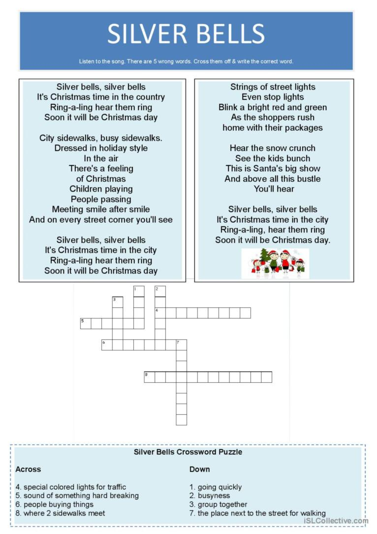 Silver Bells Song Worksheet Song And…: English Esl Worksheets Pdf in Lyrics to Silver Bells Printable