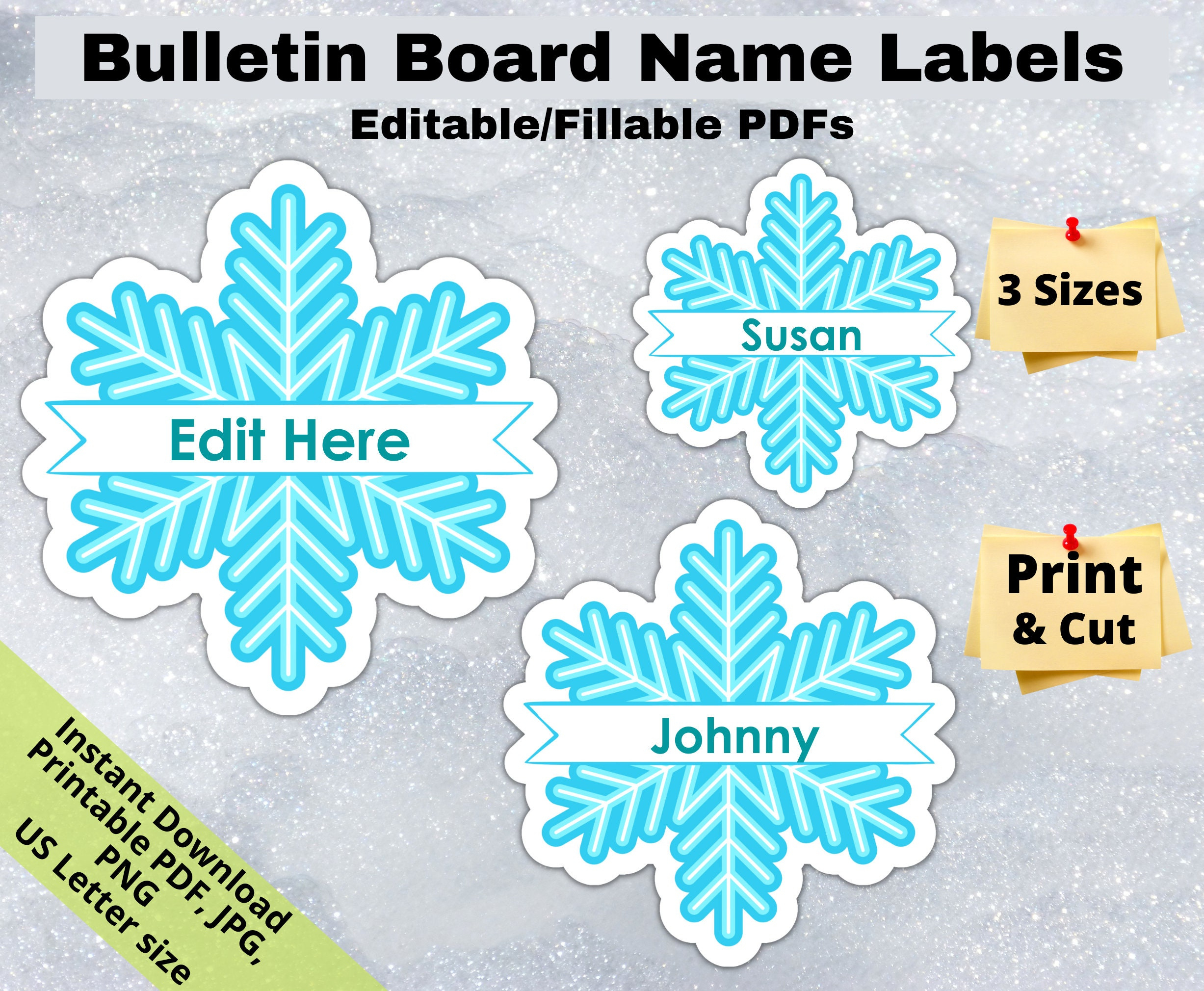 Snowflake Winter, Editable Student Name Tags Printables, Classroom with Free Printable Snowflake Name Tags