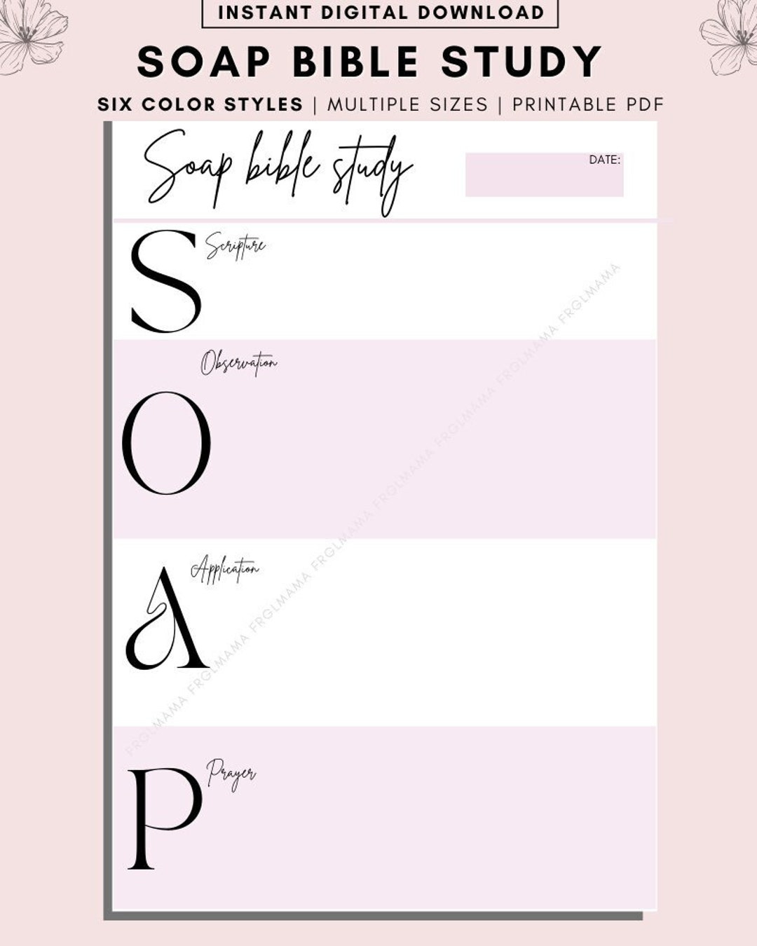 Soap Bible Study Printable Template, Scripture, Observation with Printable Soap Bible Study Template