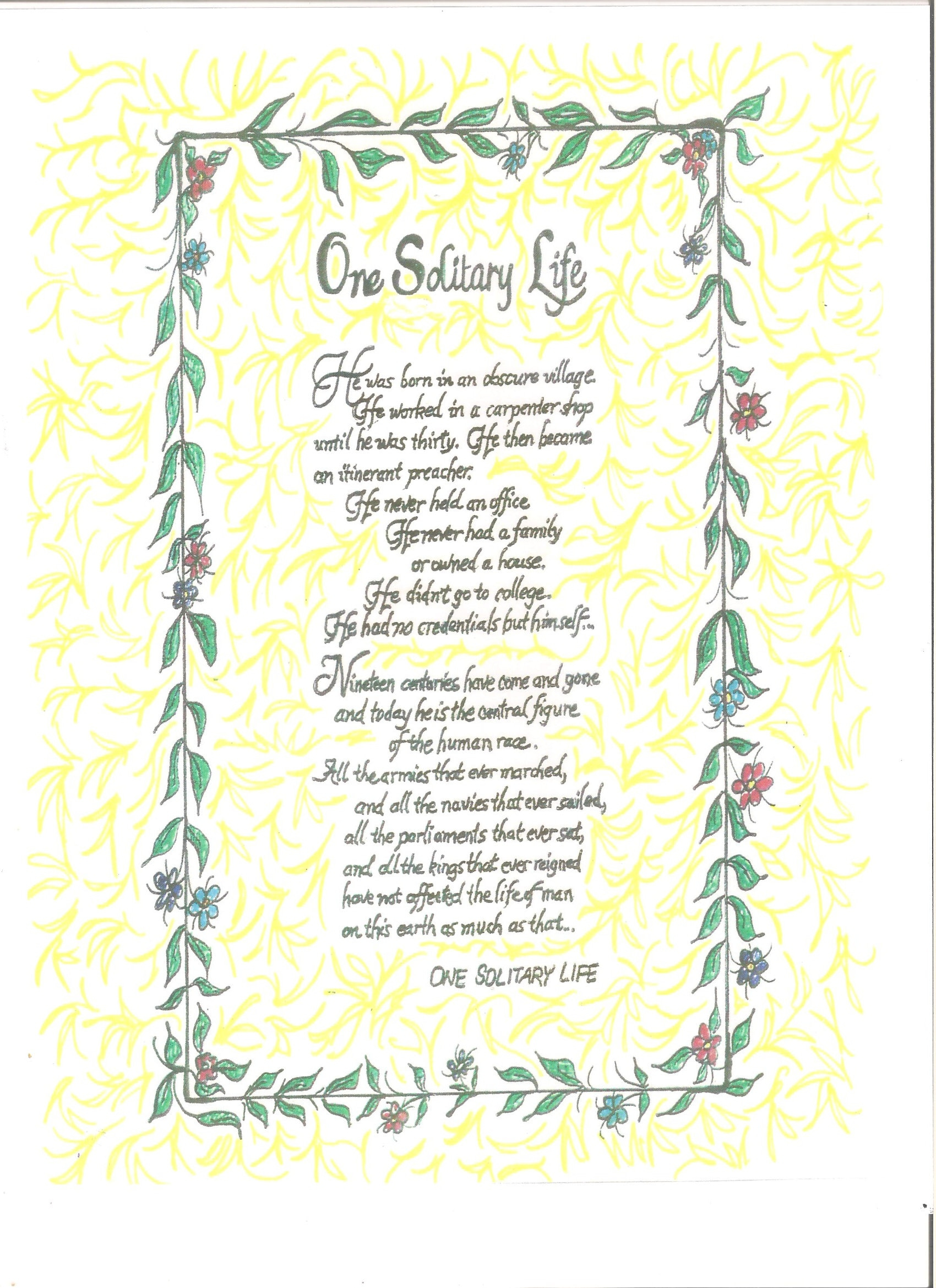 Solitary Life Card - Etsy inside One Solitary Life Printable