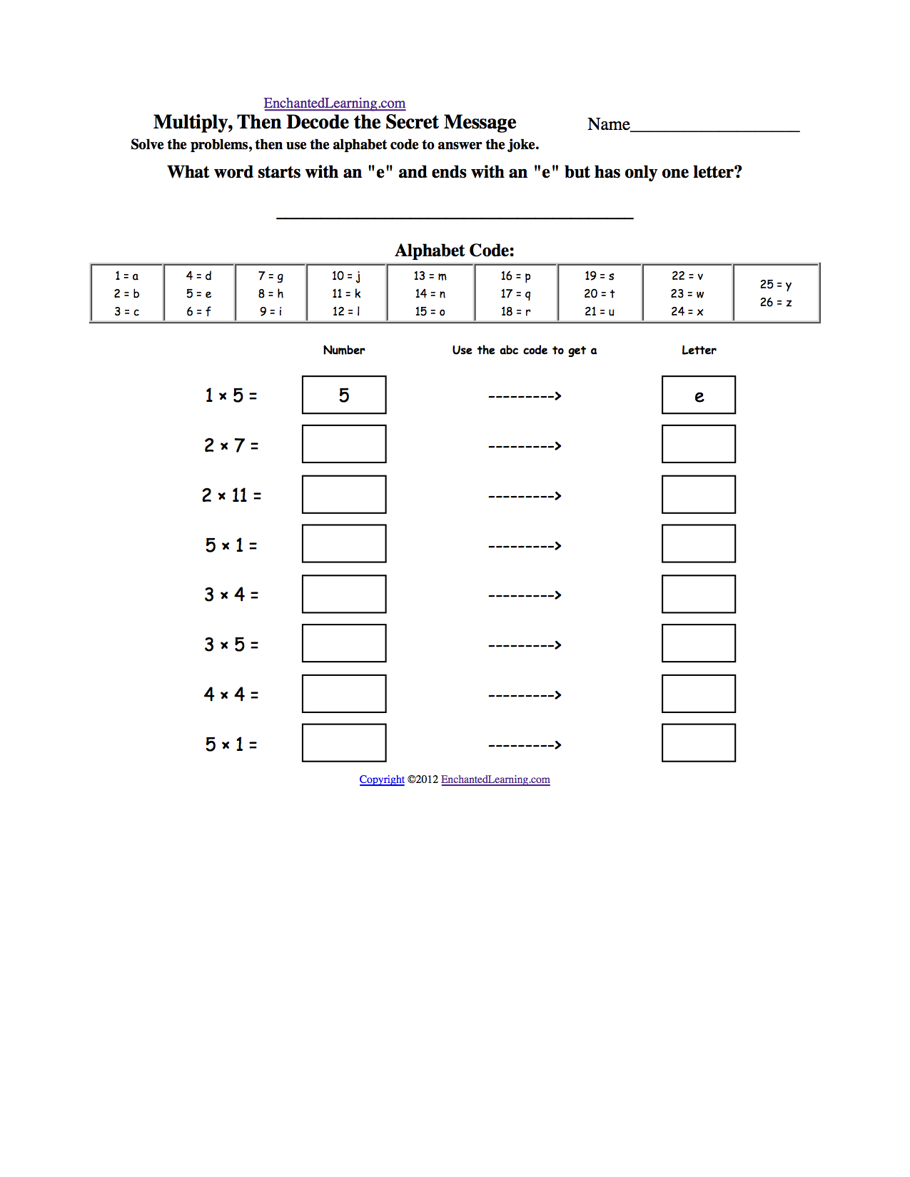 Solve, Then Decode: Multiplication Worksheets - Enchantedlearning throughout Free Printable Decoding Worksheets