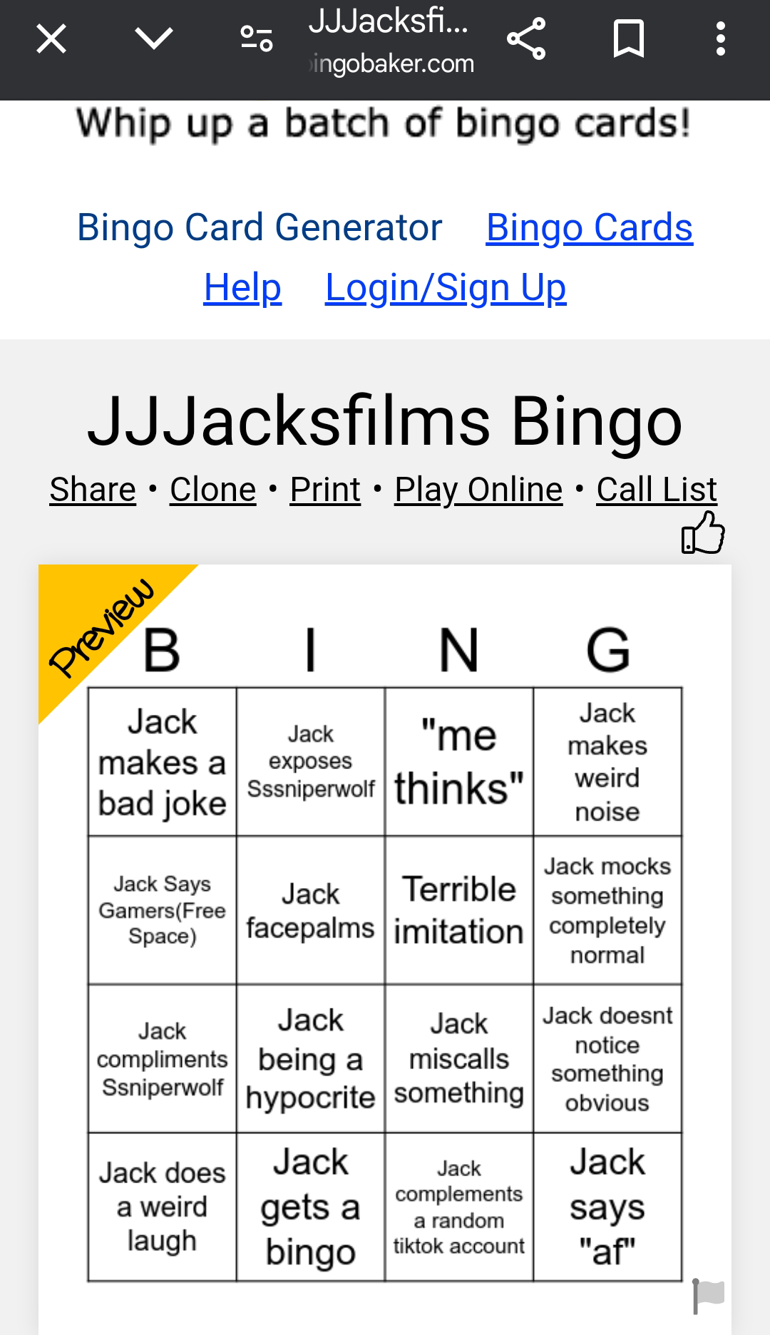 Someone Made A Bingo Card For Jjjacksfilms. Thoughts? : R/Jacksfilms with Sssniperwolf Bingo Card Generator