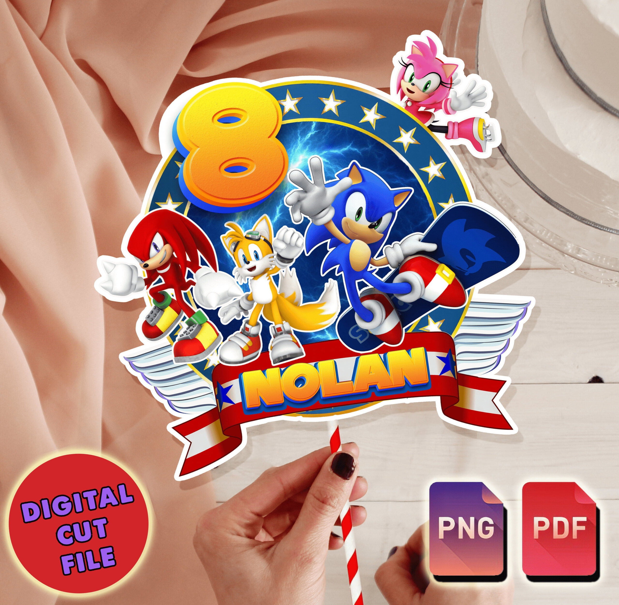 Sonic The Hedgehog V2 Printable Cake Topper, Sonic Digital Cake with Printable Sonic Cake Topper