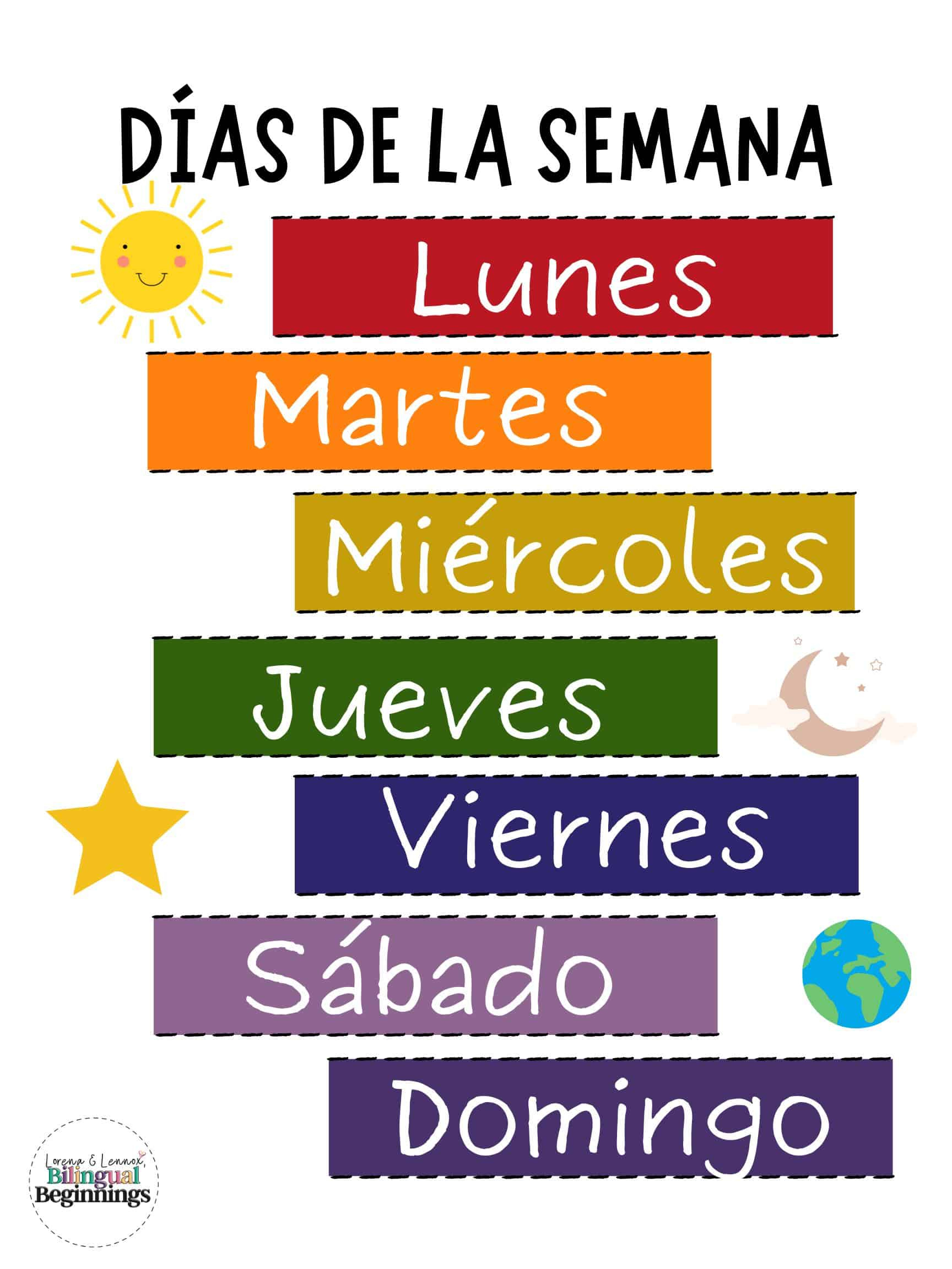 Spanish Words For Days Of The Week: Free Printable￼ - Bilingual intended for Days of the Week in Spanish Printable
