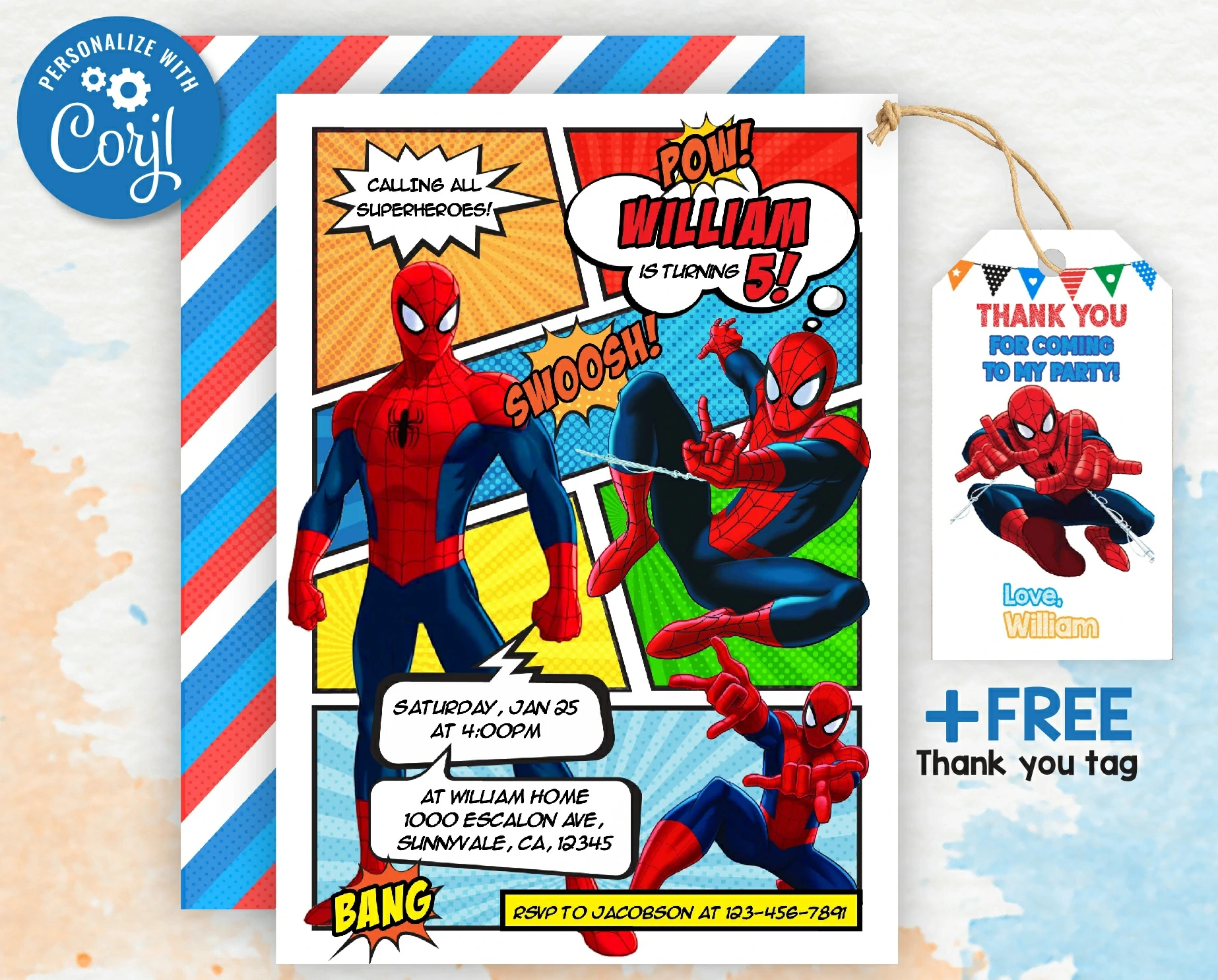 Spiderman Birthday Party Invitation | Free Thank You Tag | Editable | Printable | Instant Download - Amazinginvite in Free Spiderman Invitations Printable