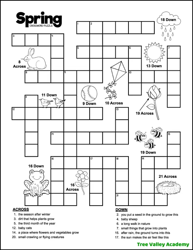 Spring Crossword Puzzles For Kids - Tree Valley Academy with Printable Crossword Puzzles For 3Rd Graders