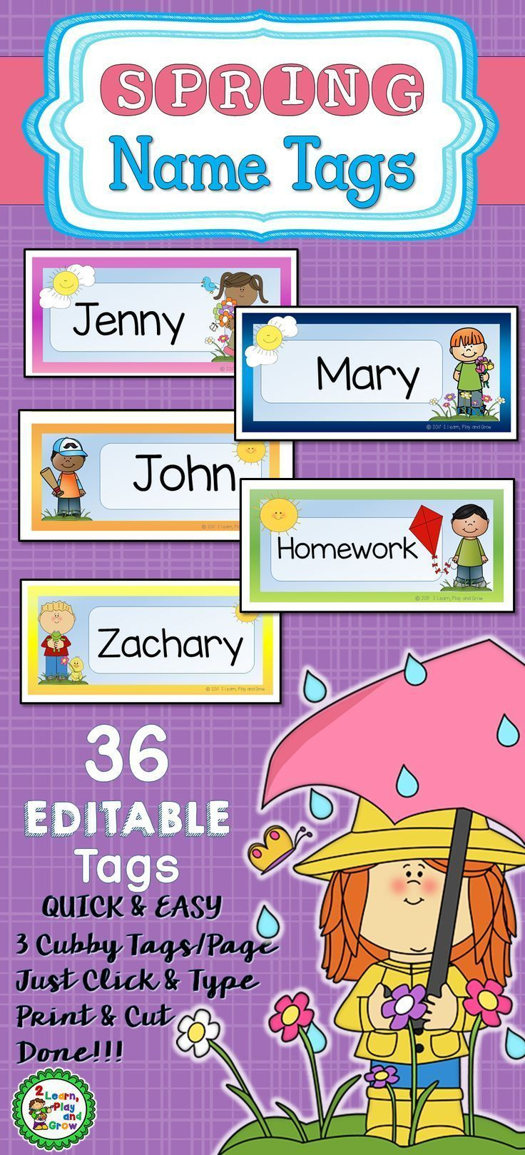 Spring Cubby Or Desk Name Tags - Editable Pdf intended for Free Printable Spring Cubby Tags
