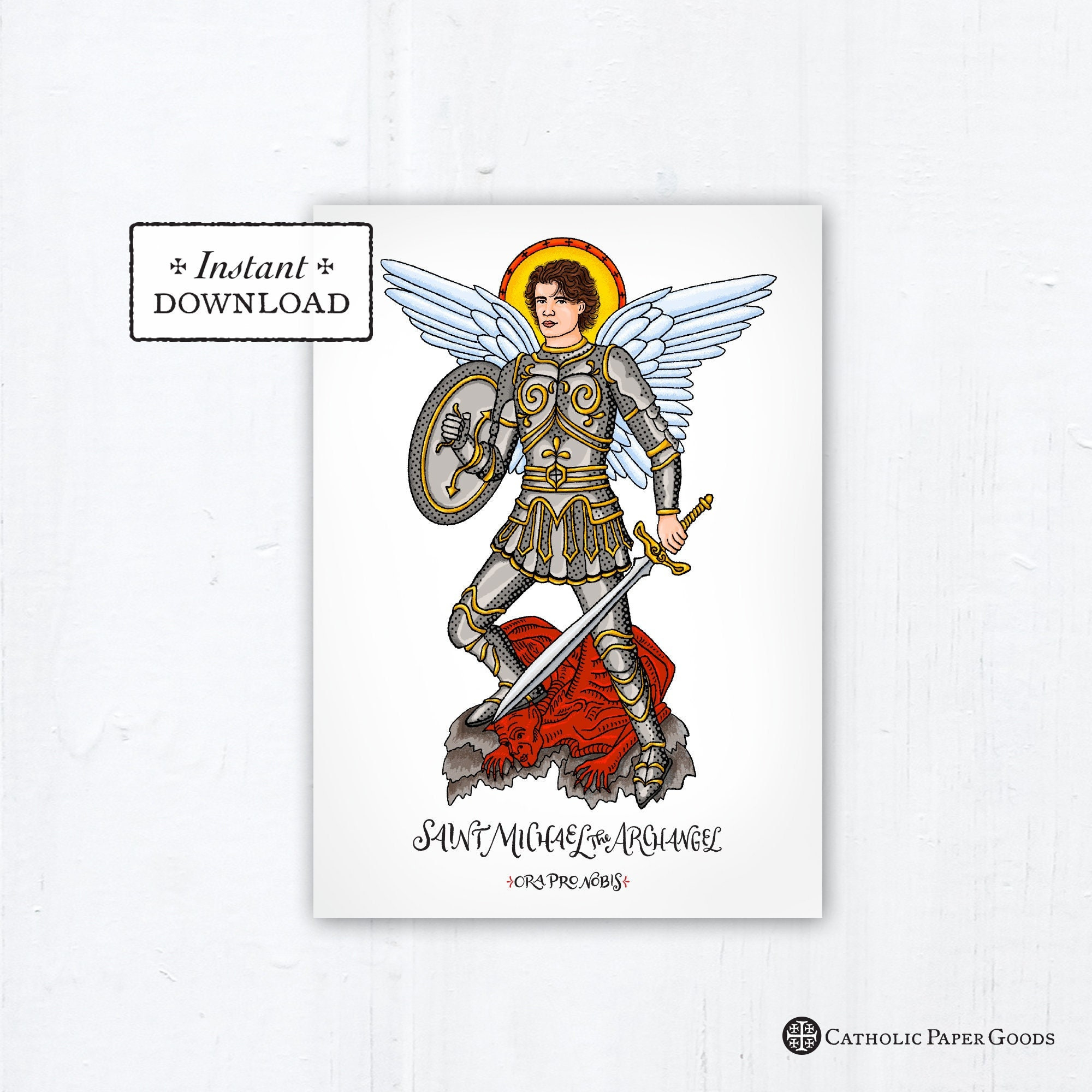 St. Michael The Archangel Prayer Card, Art Print, Instant Download intended for St Michael Prayer Card Printable