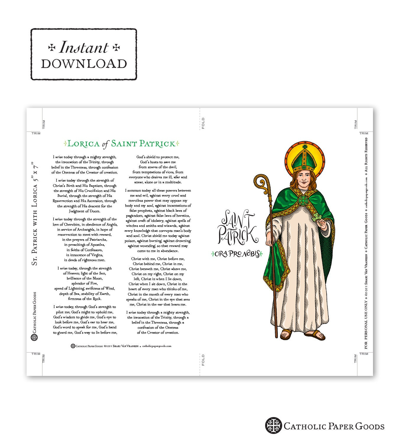 St. Patrick Card - Art Print - Instant Download - Diy Downloadable for Printable St Patrick&amp;amp;#039;s Breastplate
