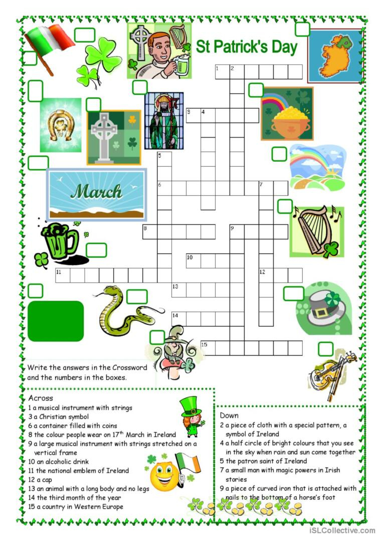 St Patrick&amp;#039;S Day Crossword Crossword: English Esl Worksheets Pdf &amp;amp; Doc for St Patrick&amp;#039;S Day Crossword Puzzle Printable