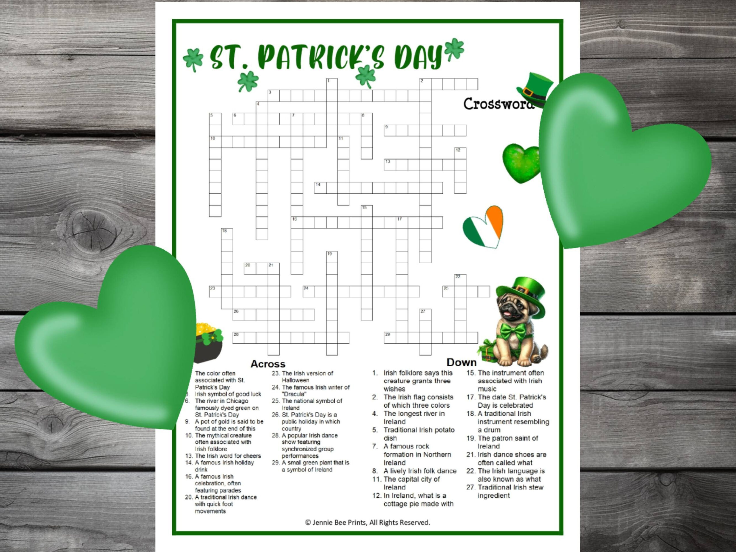 St. Patrick&amp;#039;S Day Crossword Puzzle, Family Friendly Fun Printable for St Patrick&amp;#039;S Day Crossword Puzzle Printable For Adults