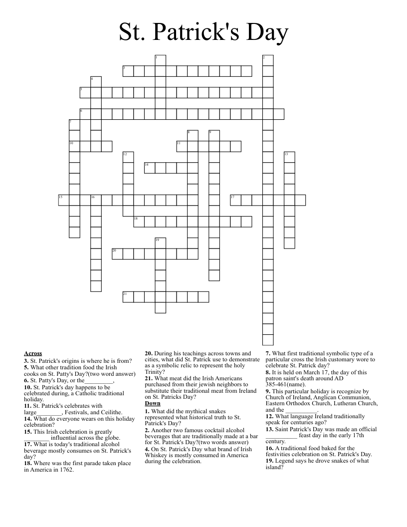 St. Patrick&amp;#039;S Day Crossword - Wordmint intended for St Patrick&amp;#039;S Day Crossword Puzzle Printable