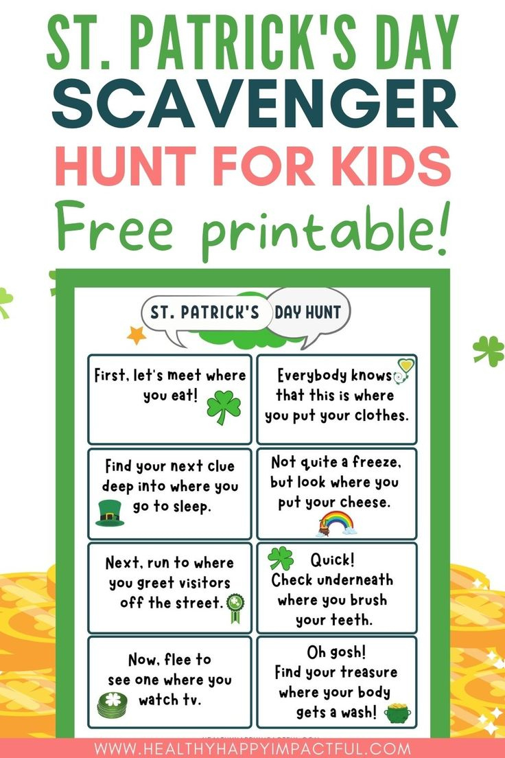 St. Patrick&amp;#039;S Day Scavenger Hunt For Kids (Free Printable) throughout Leprechaun Scavenger Hunt Free Printable