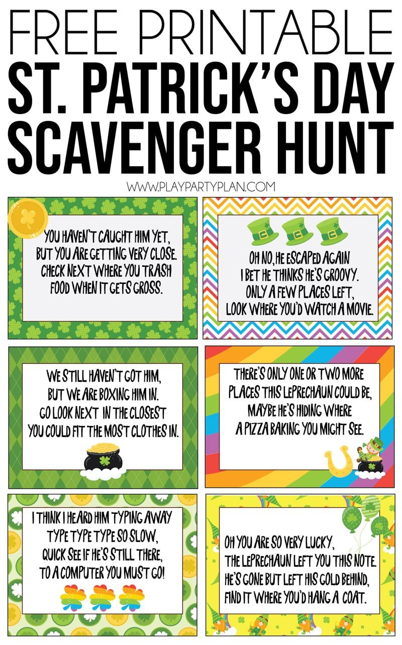 St. Patrick&amp;#039;S Day Scavenger Hunt (Free Printable) - Play Party Plan in Free Printable St Patrick&amp;amp;#039;s Day Scavenger Hunt