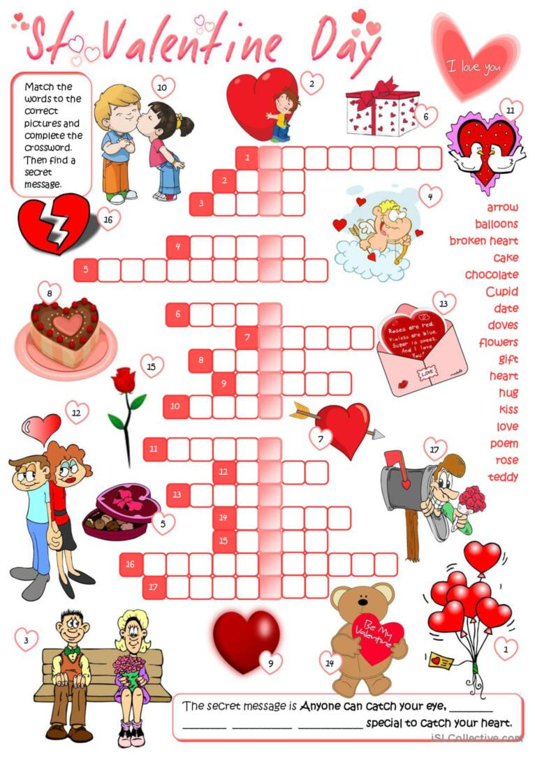 St Valentine&amp;#039;S Day - Crosswor…: English Esl Worksheets Pdf &amp;amp; Doc for Valentine&amp;amp;#039;s Day Crossword Puzzles Printable