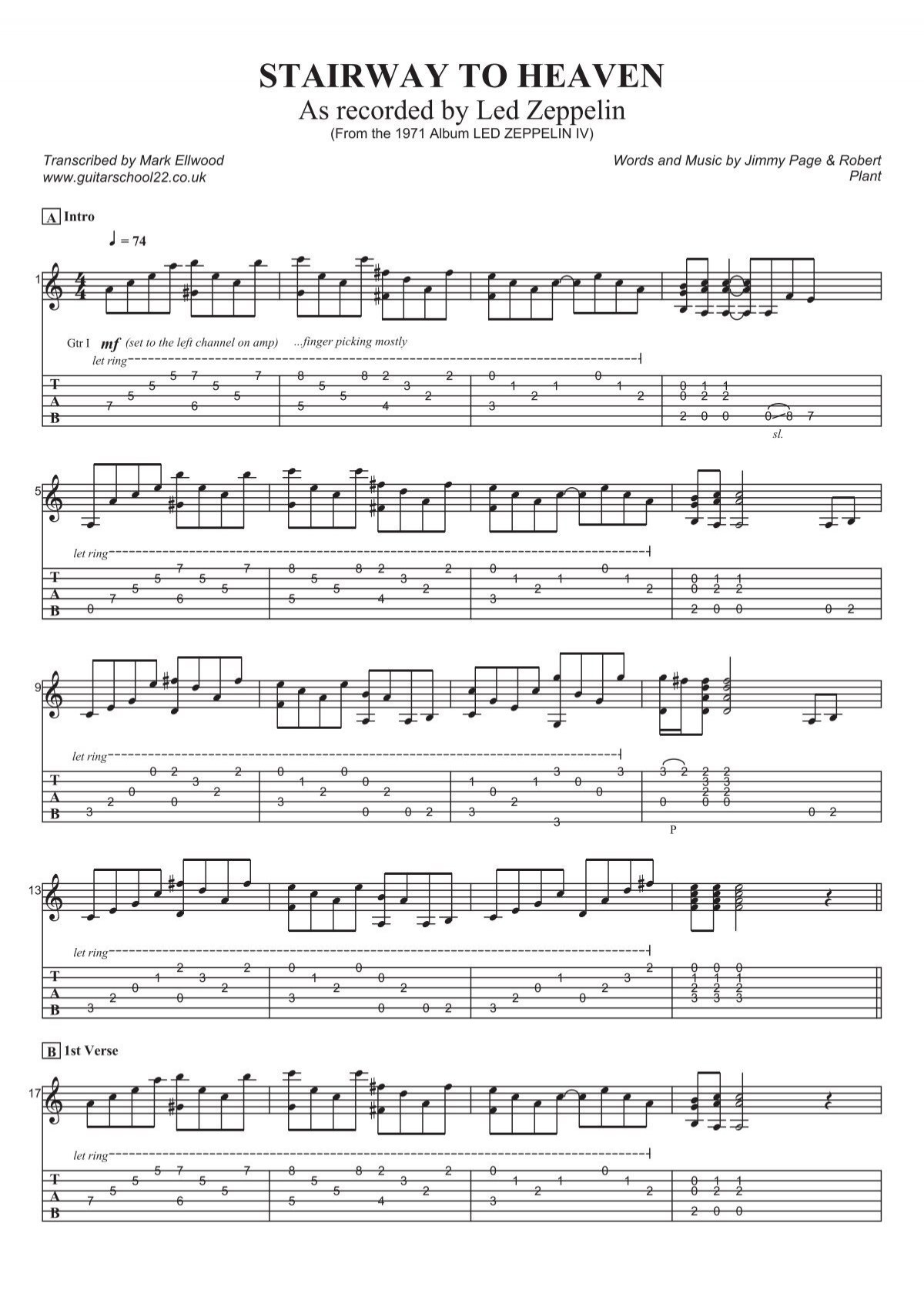 Stairway To Heaven (Guitar Tab) - Guitar School regarding Stairway to Heaven Guitar Tab Printable Free