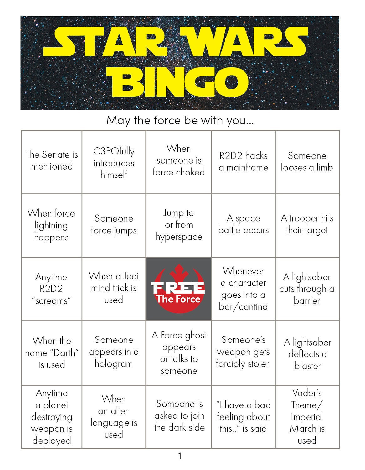 Star Wars Bingo - Film-Marathon Edition - Etsy.de within Star Wars Bingo Cards