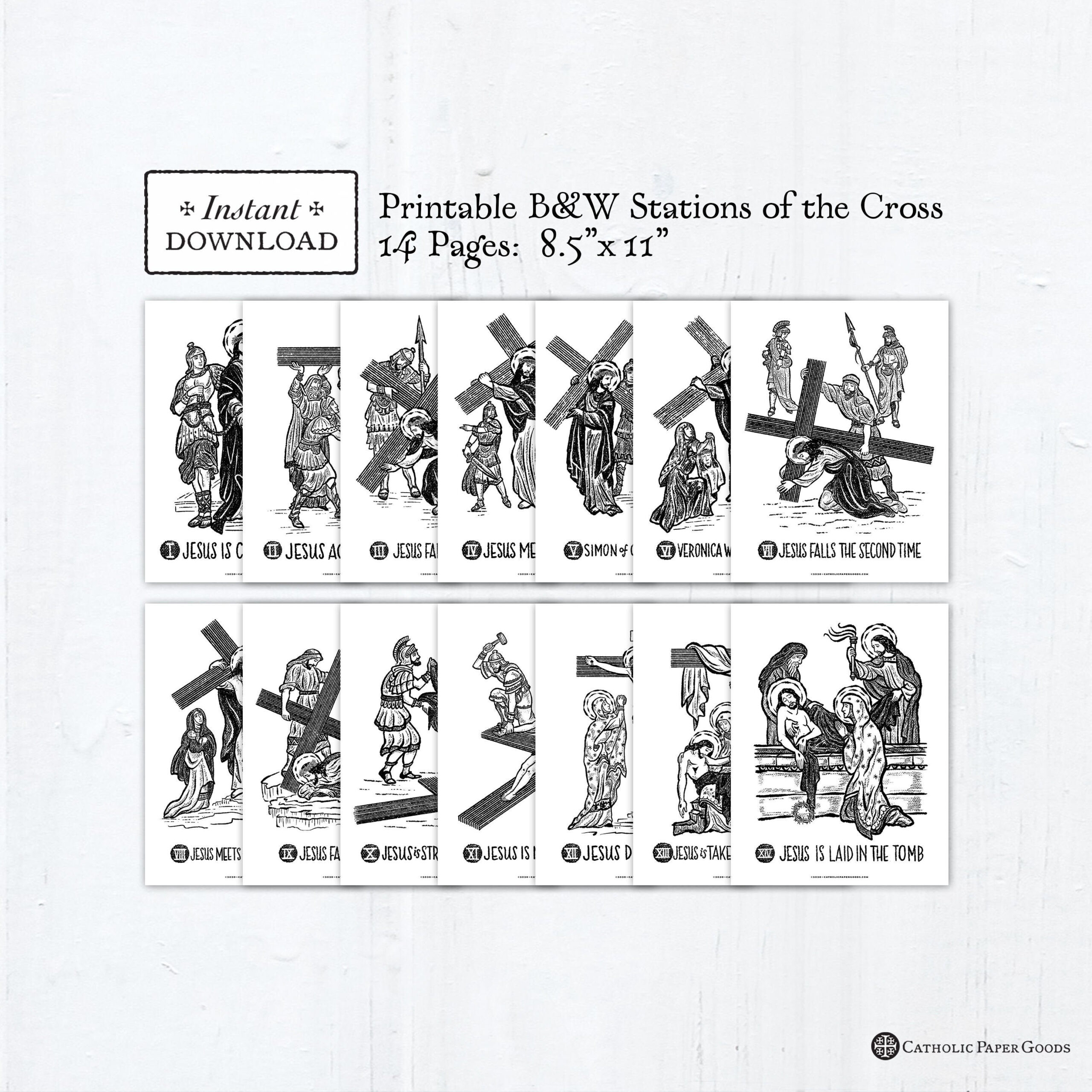 Stations Of The Cross 8.5 X 11 Black &amp;amp; White Art Prints, Printable in Free Printable Printable Stations Of The Cross Catholic