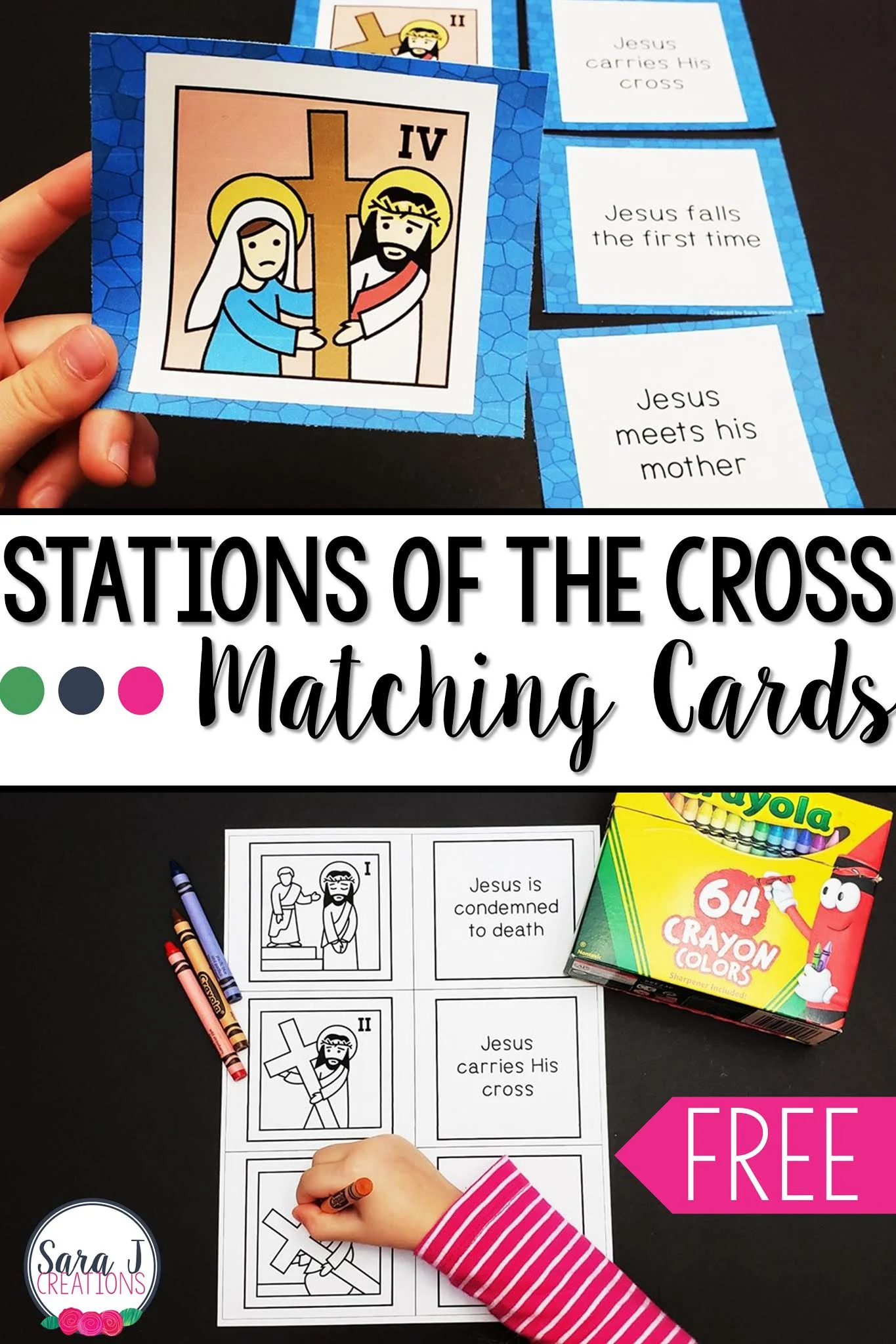 Stations Of The Cross Matching Cards Freebie | Sara J Creations for Free Printable Printable Stations of the Cross Catholic