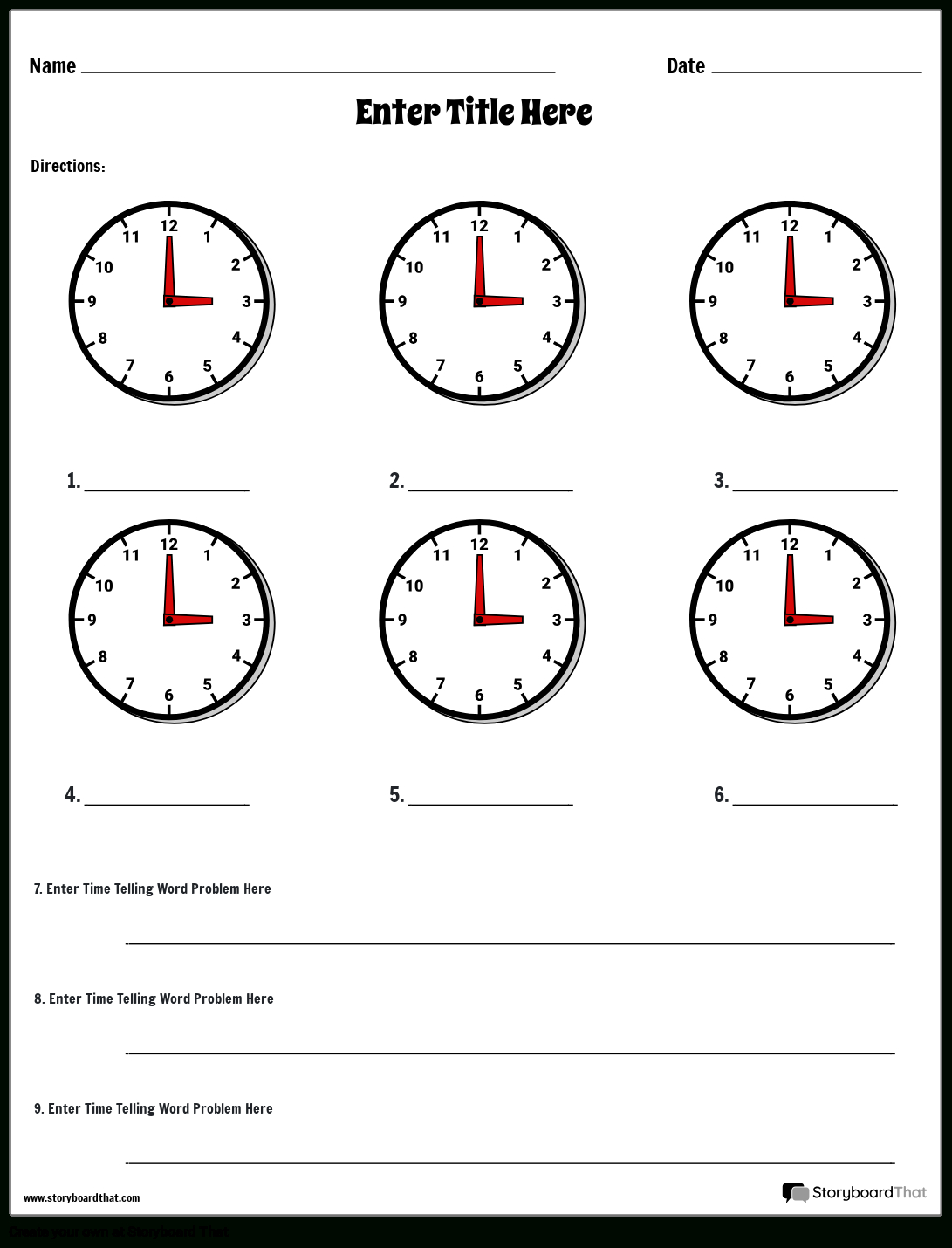 Storyboard That: Telling Time Worksheet Creator throughout Printable Cut and Paste Time Worksheet