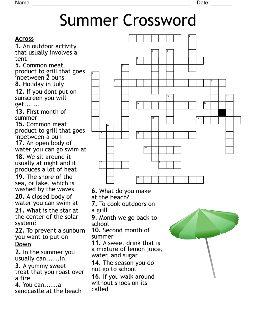 Summer Crossword - Wordmint within Summer Crossword Puzzle Free Printable