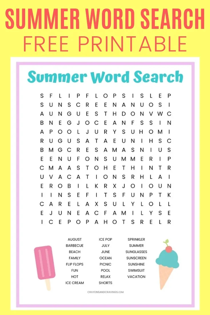 Summer Word Search Free Printable Worksheet For Kids throughout Free Summer Word Search Printable