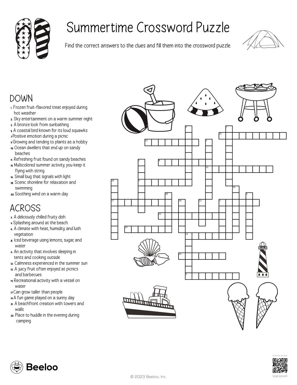 Summertime Crossword Puzzle • Beeloo Printable Crafts And with regard to Summertime Crossword Puzzle Printable