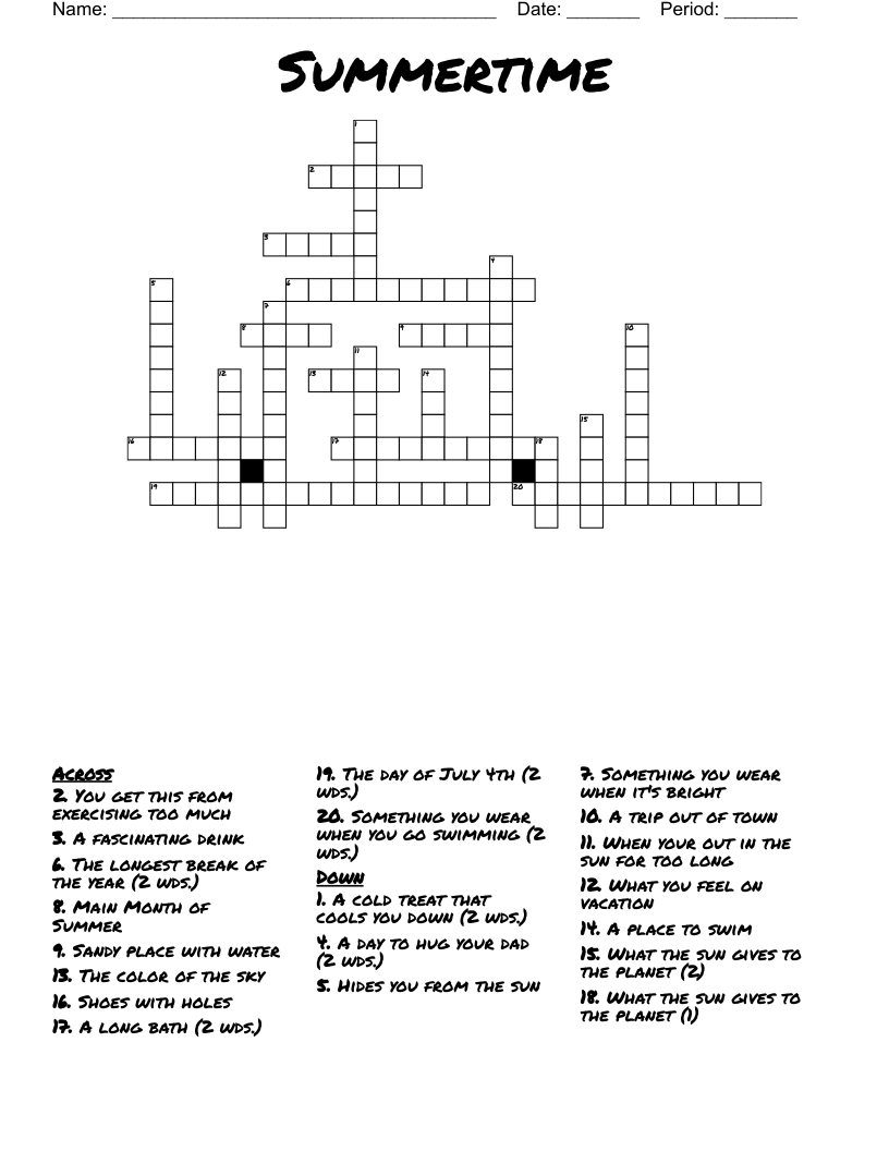 Summertime Crossword - Wordmint regarding Summertime Crossword Puzzle Printable