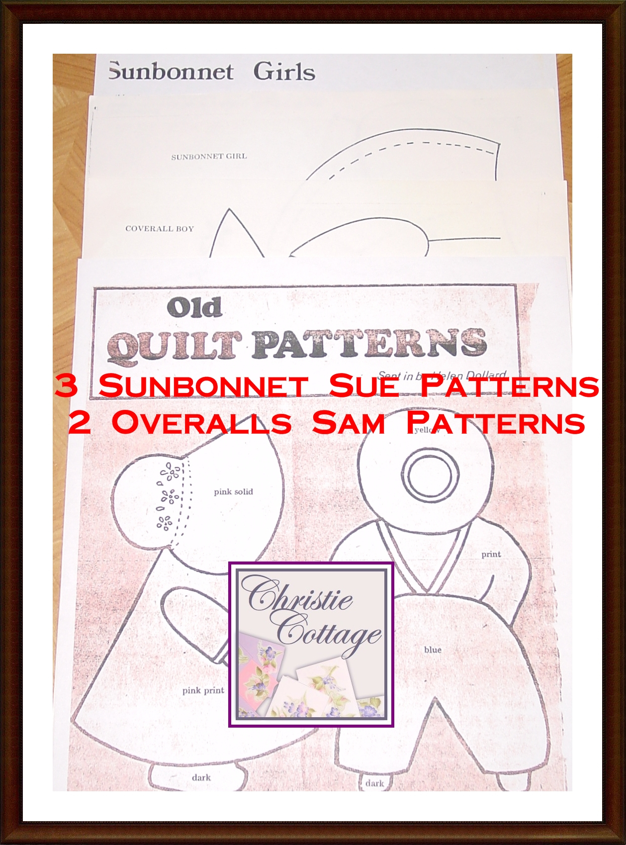 Sunbonnet Sue And Overall Sam Quilt Pattern Vintage 5 Patterns Pdf inside Free Printable Sunbonnet Sue Pattern