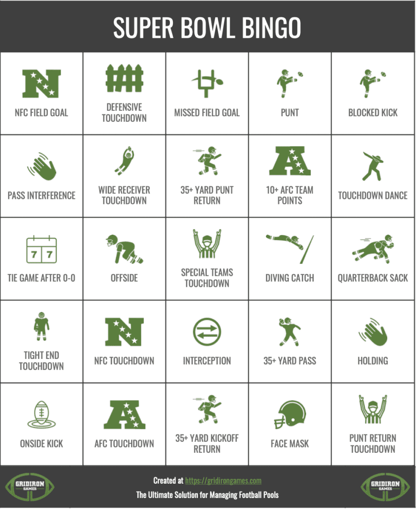 Super Bowl Bingo 2025 Free Printable Cards - Commercial Bingo with Football Bingo Card Generator
