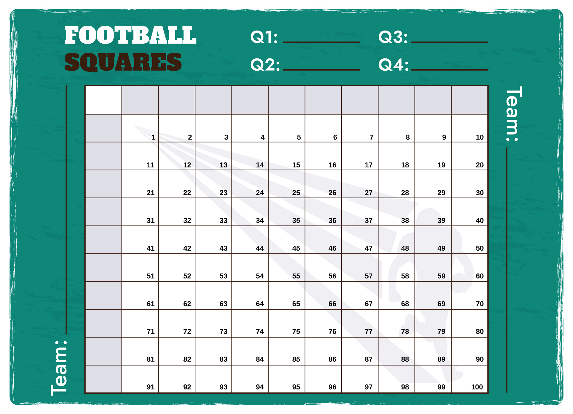 Super Bowl Squares With Numbers Free Google Docs Template - Gdoc.io with Free Printable 100 Square Football Pool Template
