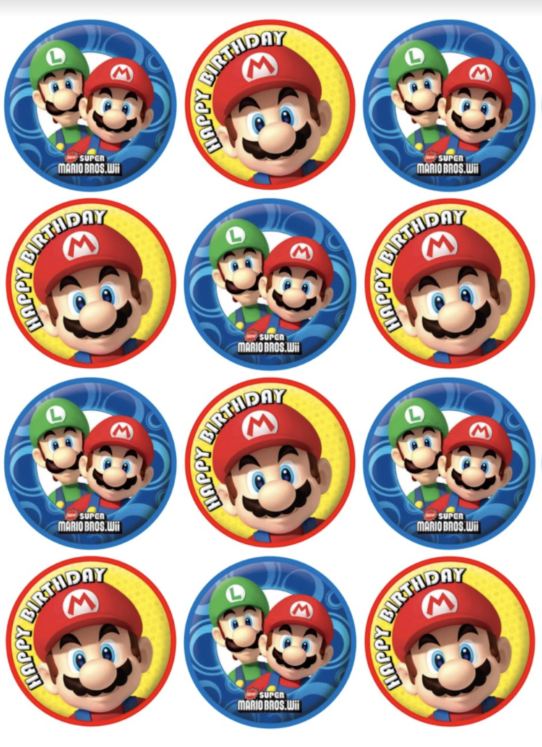 Super Mario Brothers Edible Cupcake Topper 4Cm Round Uncut Images Decoration in Super Mario Cupcake Toppers Free Printables
