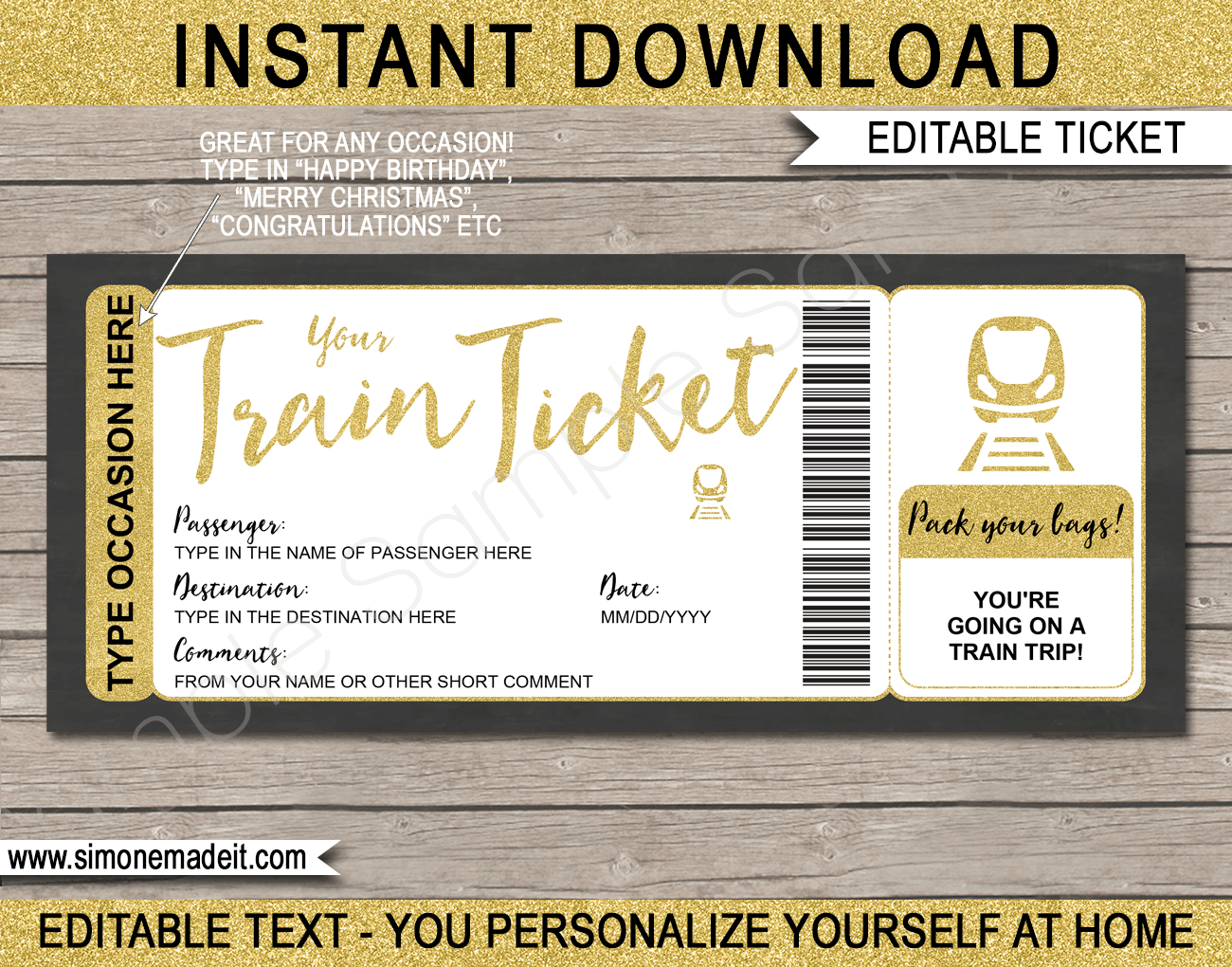 Surprise Train Trip Ticket Template | Printable Train Gift Voucher intended for Free Printable Vintage Train Ticket Template