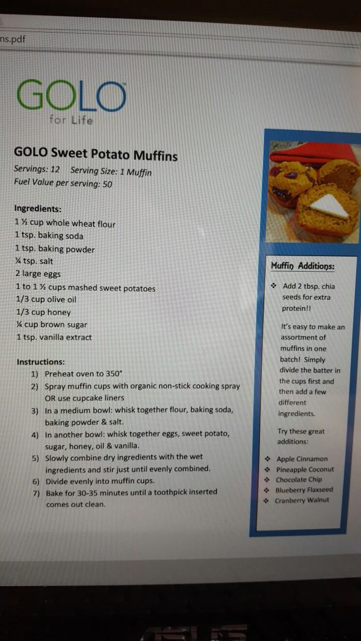 Sweet Potato Muffins intended for Golo Recipes Free Printable