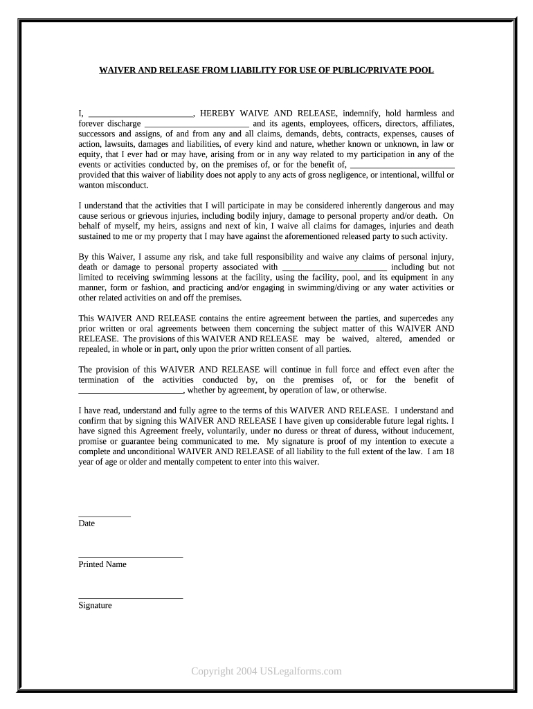 Swimming Pool Waiver Template: Pre-Built Template | Airslate throughout Printable Swimming Pool Waiver Template