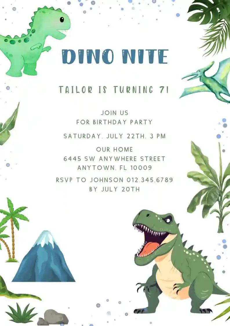 T-Rex Dinosaur - Free Kids Birthday Invitation Templates | Invitanku within Free Dinosaur Birthday Invitations Printable