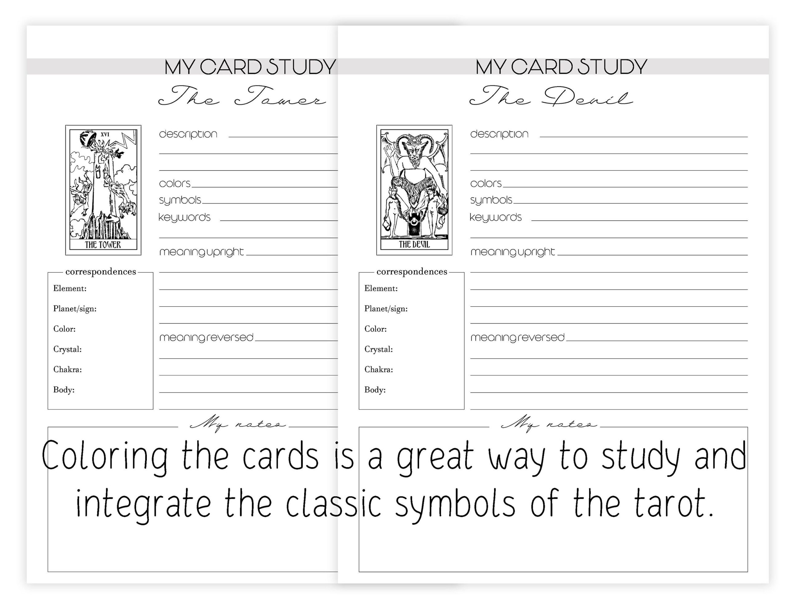 Tarot Journal, Tarot Card Study Sheets, Printable Pages, 78 Sheets with regard to Free Printable Tarot Journal Pages