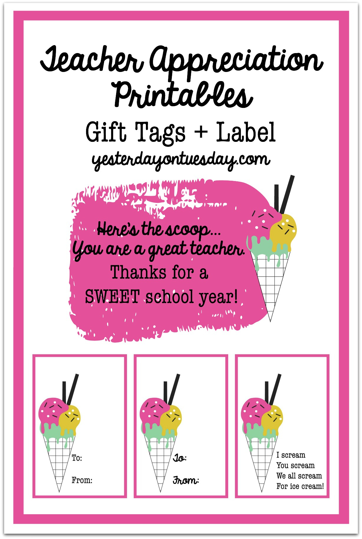 Teacher Appreciation Gift In Jar | Yesterday On Tuesday in Ice Cream Teacher Appreciation Free Printable