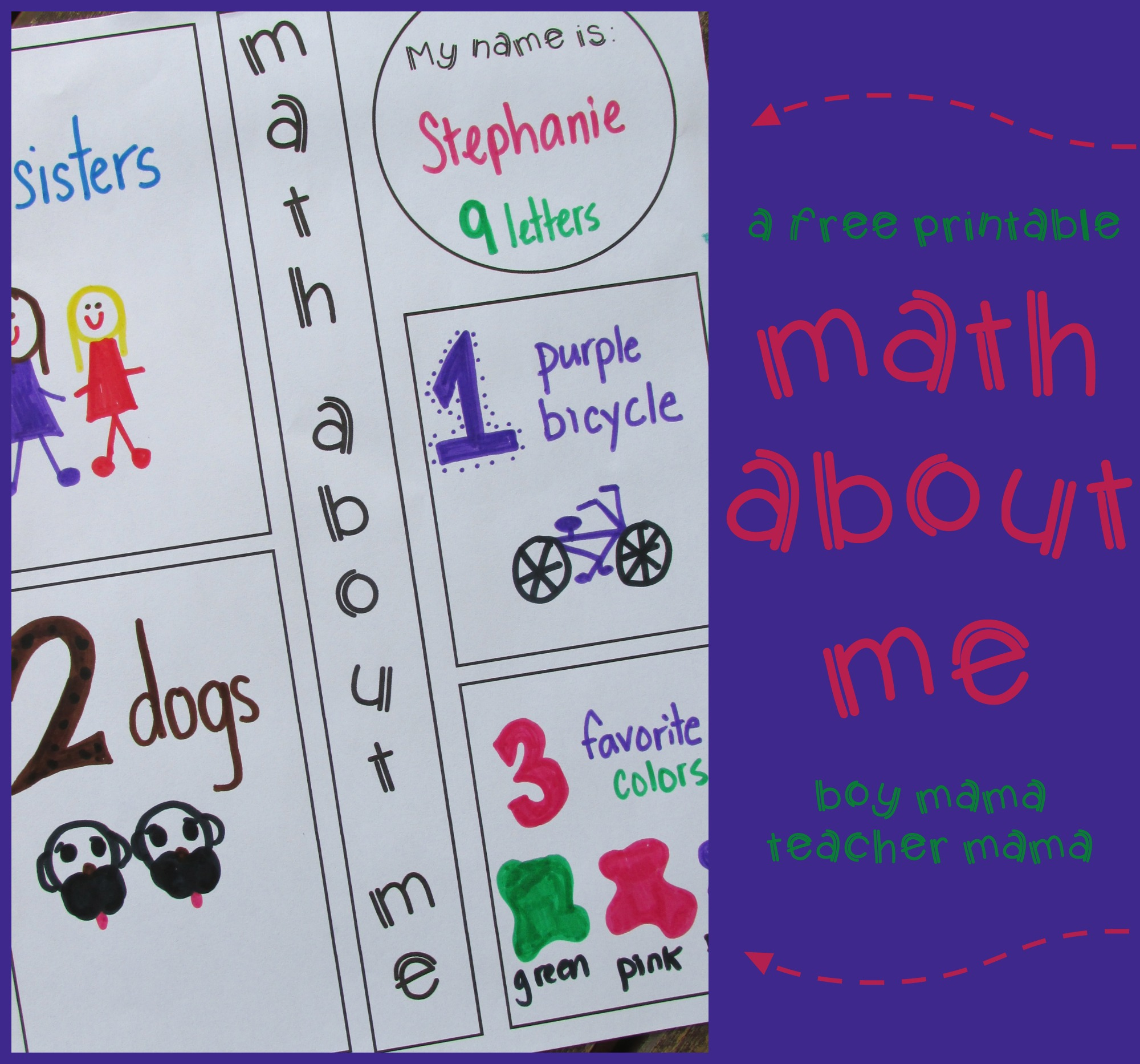 Teacher Mama: Free Printable: Math About Me {After School Linky in Math About Me Free Printable