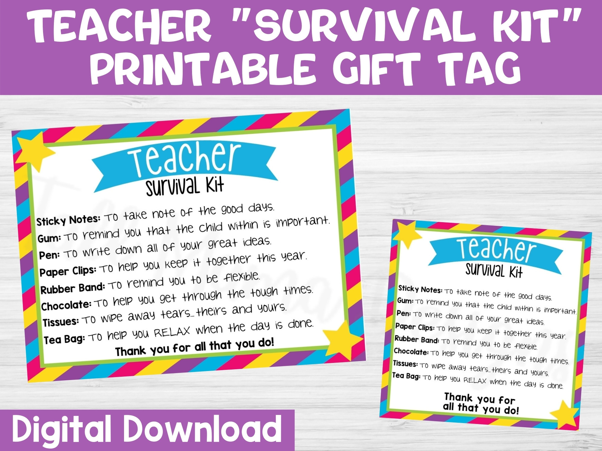 Teacher Survival Kit Printable Gift Tag, First Day Of School Gift inside Free Printable Teacher Survival Kit Label Printable