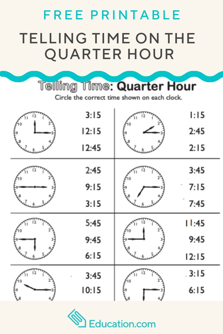 Telling Time On The Quarter Hour: Match It | Interactive Worksheet within Printable Telling Time Worksheet