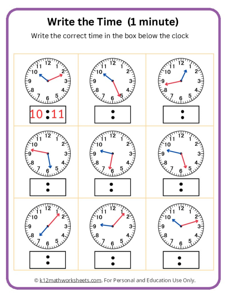 Telling Time Worksheets intended for Printable Telling Time Worksheet