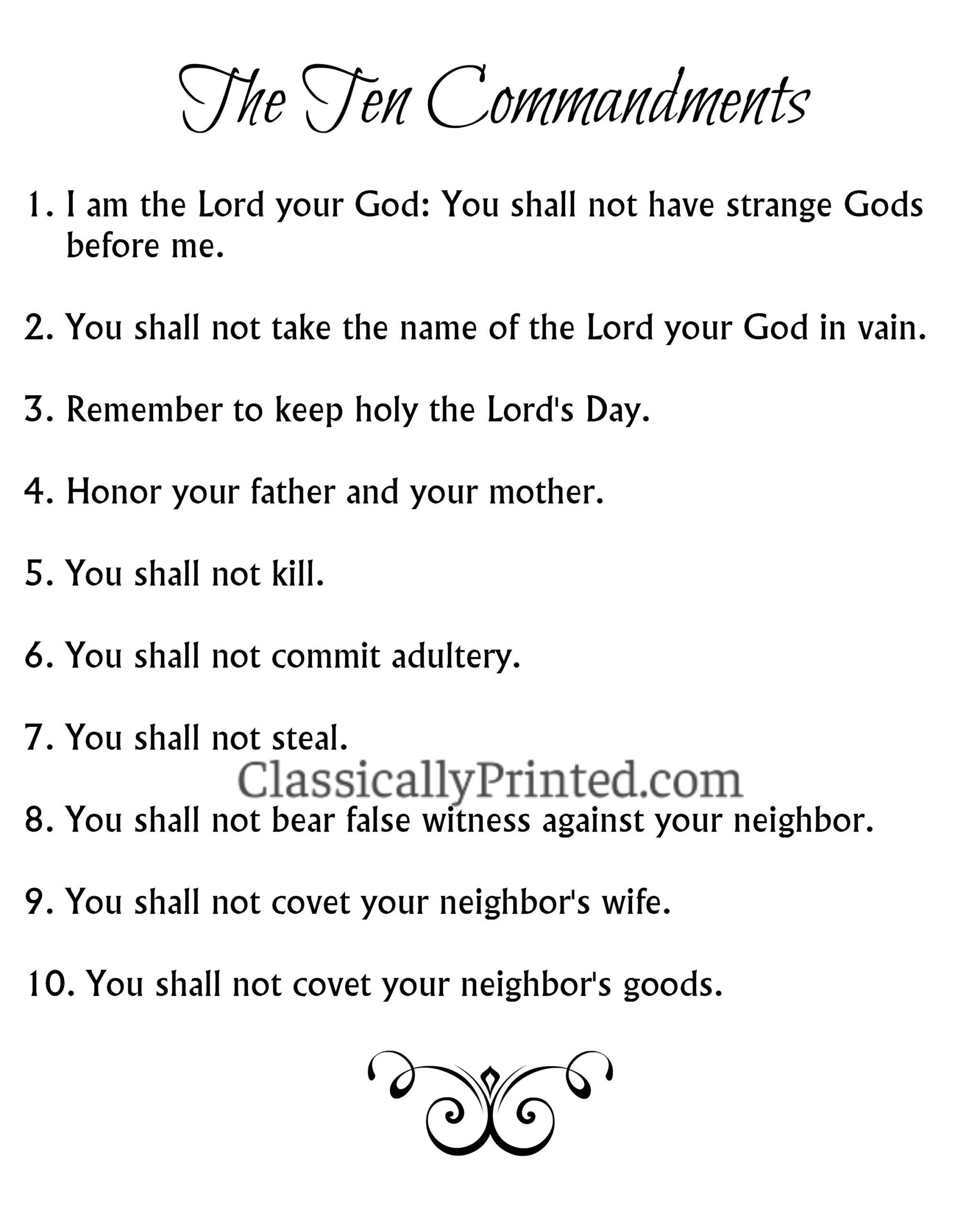 Ten Commandment Print, Printable, Digital, Catholic 10 with Printable Ten Commandments Catholic
