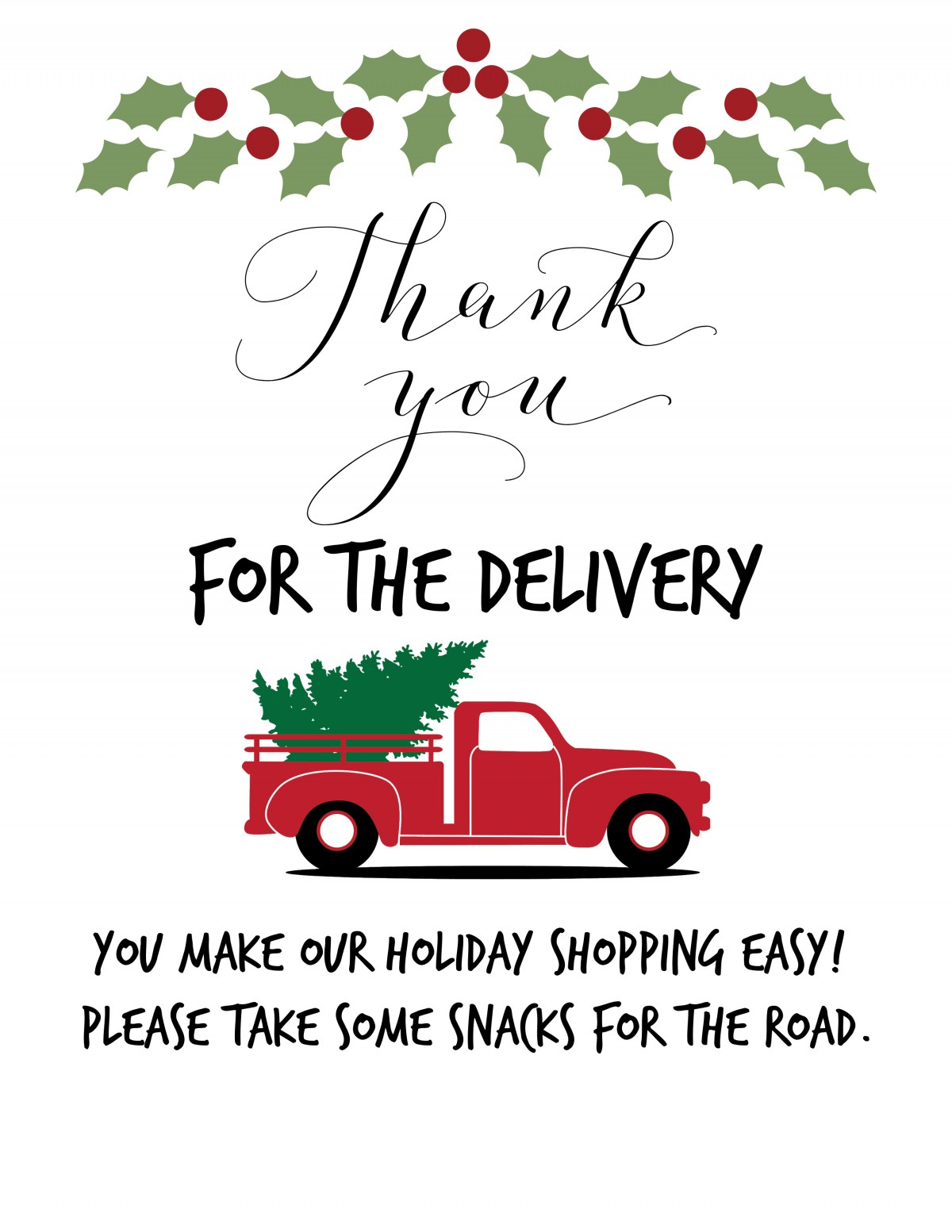 Thank You Delivery Drivers Printable Free inside Delivery Driver Thank You Sign Printable Free