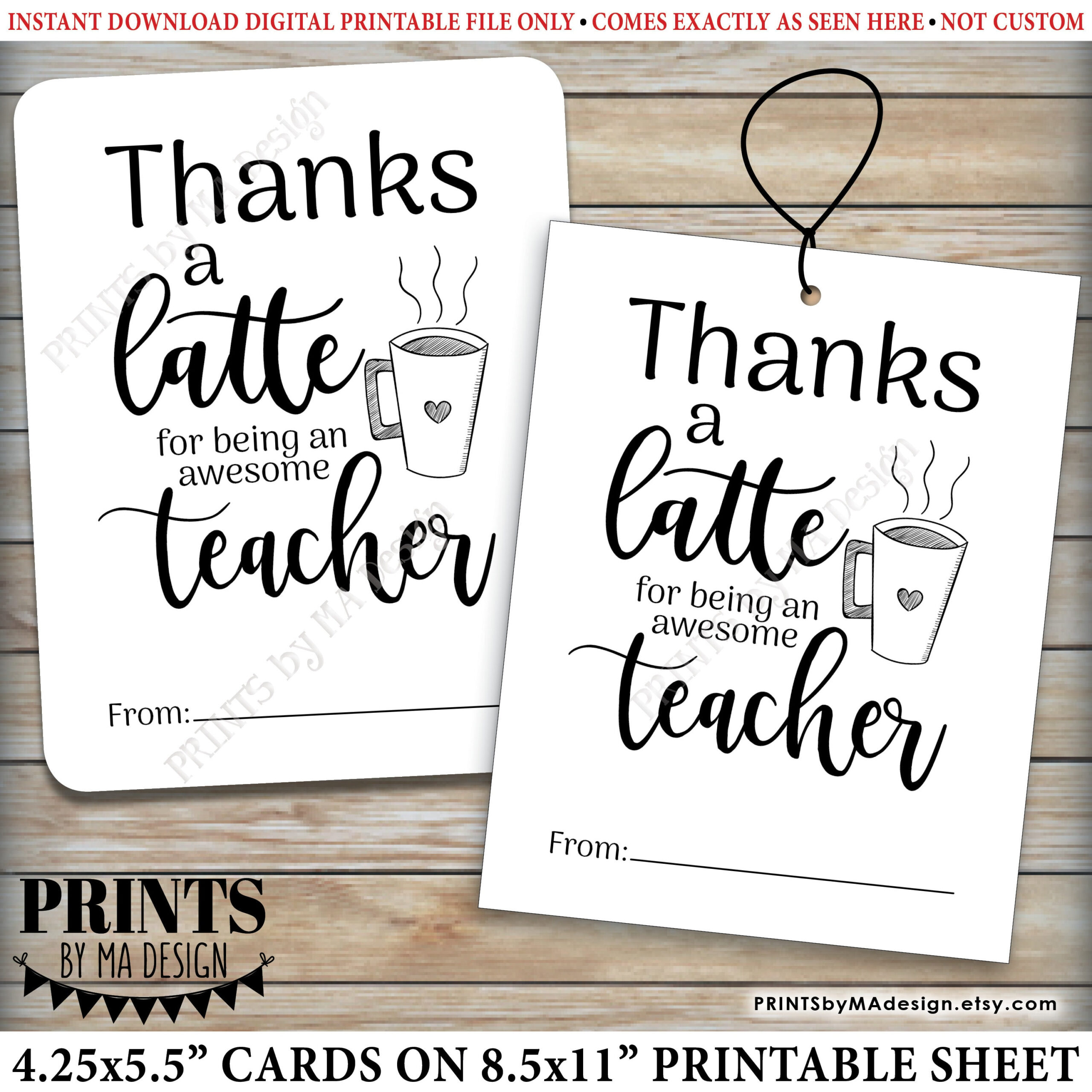 Thanks A Latte Card, Gift Card Holder For Teacher Appreciation throughout Thanks A Latte Free Printable